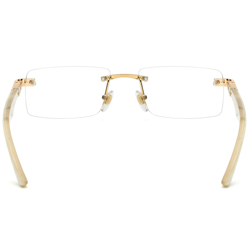 Diamante Rimless Square Buffalo Horn Optical Glasses Frame - MCROONS - Back View