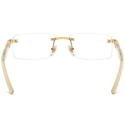 Diamante Rimless Square Buffalo Horn Optical Glasses Frame - MCROONS - Back View