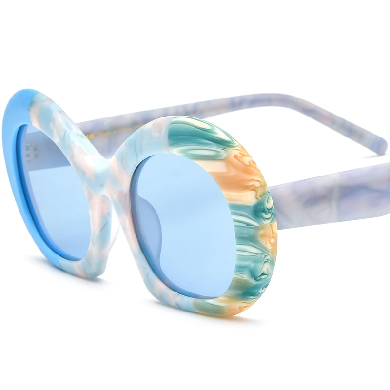 Oversized Matte Acetate Round Polarized Sunglasses - Blue Yellow Blue Lens - MCROONS