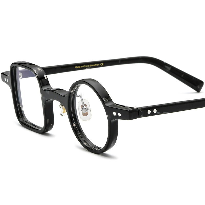 Vintage Asymmetric Acetate Optical Glasses Frame - Black Leopard - MCROONS