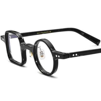 Vintage Asymmetric Acetate Optical Glasses Frame - Black Leopard - MCROONS