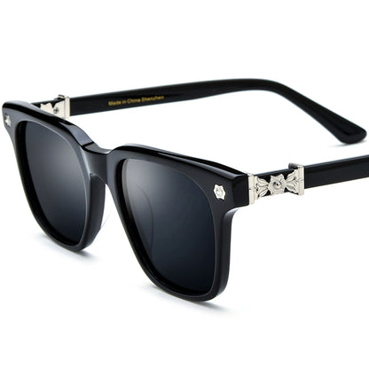 Vintage Square Acetate Polarized Sunglasses UV400 - Black Gray Lens - MCROONS