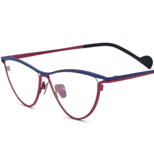 Titanium Cat Eye Optical Glasses Frame Vintage Retro - Blue Red - MCROONS