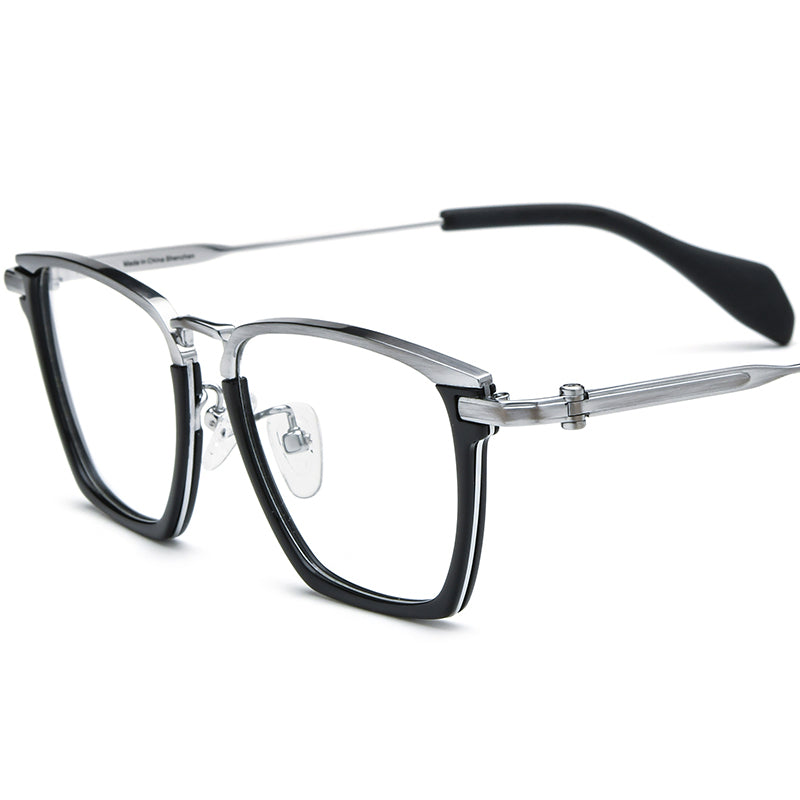 Acetate Titanium Square Optical Glasses Frame Vintage - MCROONS - Silver