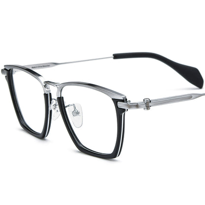 Acetate Titanium Square Optical Glasses Frame Vintage - MCROONS - Silver