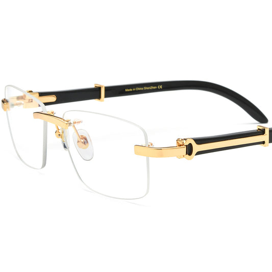 Rimless Square Buffalo Horn Optical Eyeglasses Frame - Black - MCROONS