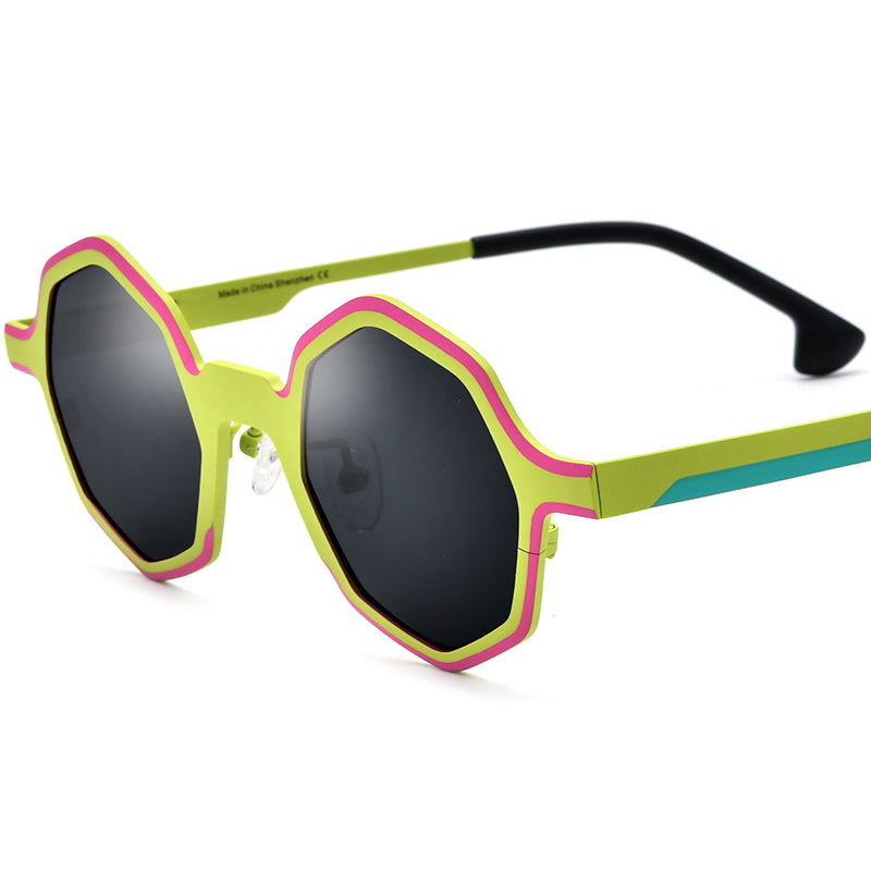 Colourful Titanium Polygon Polarised Sunglasses Vintage - Yellow - MCROONS