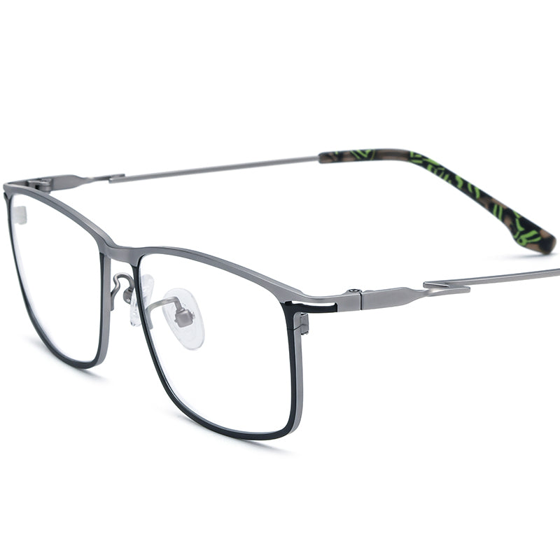 Titanium Square Optical Glasses Frame Vintage Retro - Black Silver - MCROONS