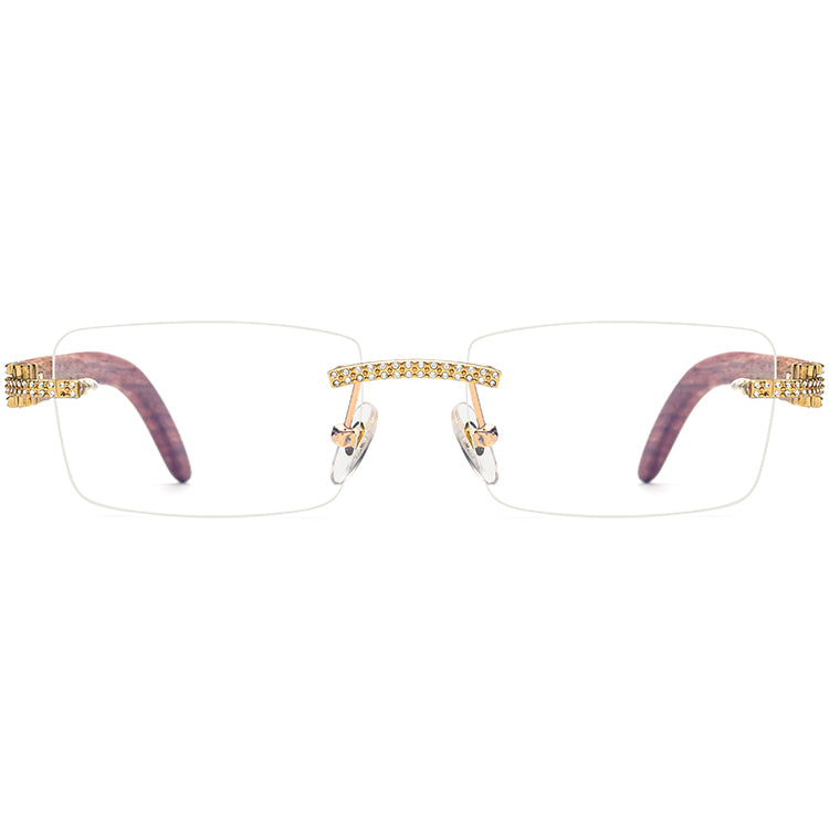 Crystal-Set Square Wood Optical Glasses Frame - MCROONS - Front View