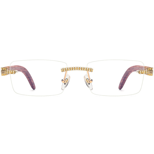 Crystal-Set Square Wood Optical Glasses Frame - MCROONS - Front View
