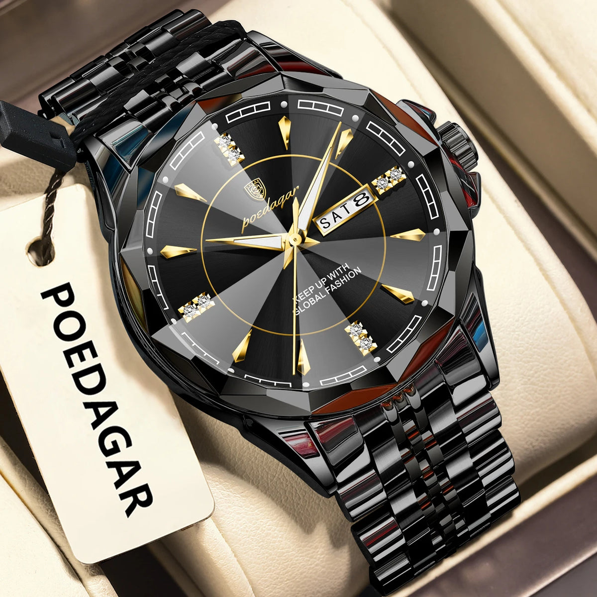 Poedagar 674 Men's Luxury Quartz Watch – Stainless Steel Band, Waterproof, Luminous, Date