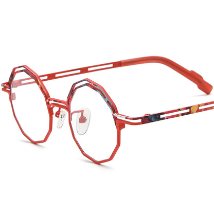 Titanium Polygon Optical Glasses Frame Print Design - Red - MCROONS