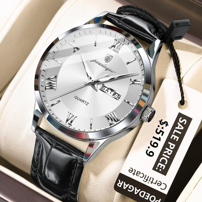 Poedagar 978 Men's Luxury Quartz Watch – Leather Strap, Waterproof, Luminous, Date