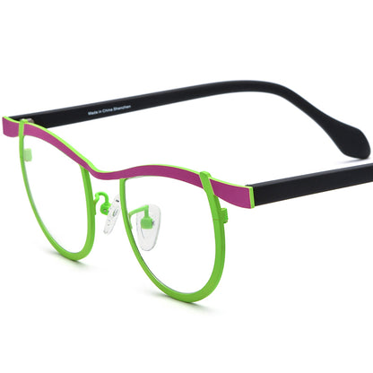 Acetate Titanium Cat Eye Optical Glasses Frame Vintage - MCROONS - Pink Green
