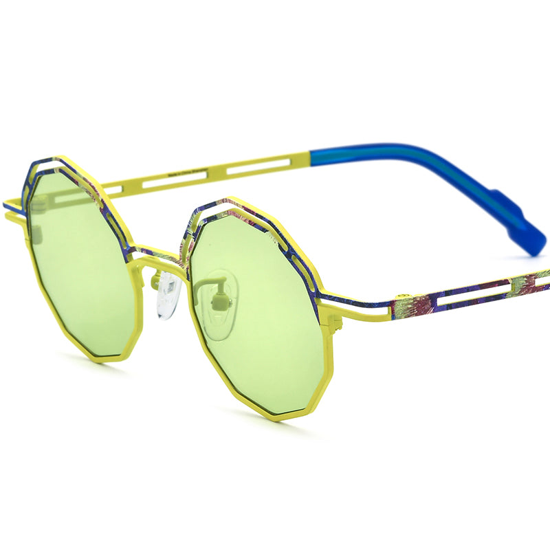 Print Titanium Polygon Sunglasses - Yellow - MCROONS