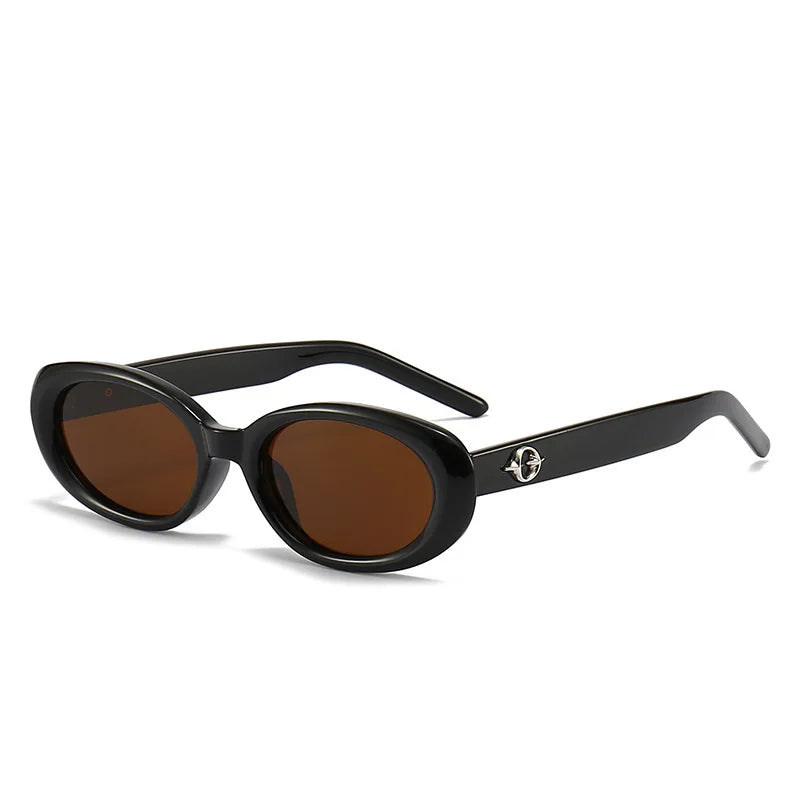 MCROONS Retro Small Frame Sunglasses - Black Brown Lens