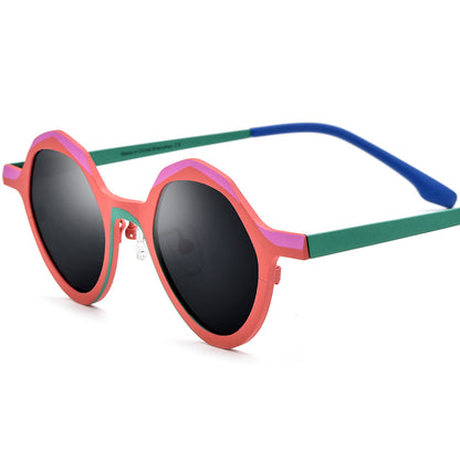 Colourful Titanium Polygon Polarised Sunglasses Retro - MCROONS - Red Frame Gray Lens