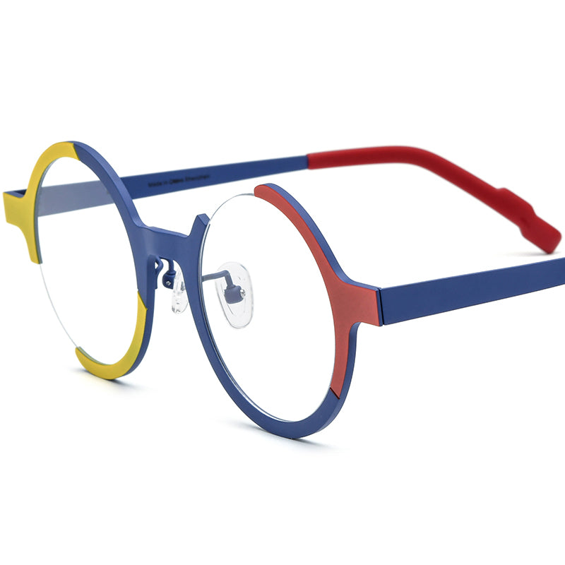 Colourful Titanium Semi-Rimless Round Optical Glasses Retro - Matte Blue - MCROONS