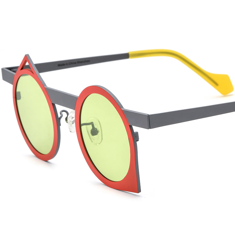 Colourful Titanium Irregular Polarised Sunglasses - Red Gray Frame Green Lens - MCROONS