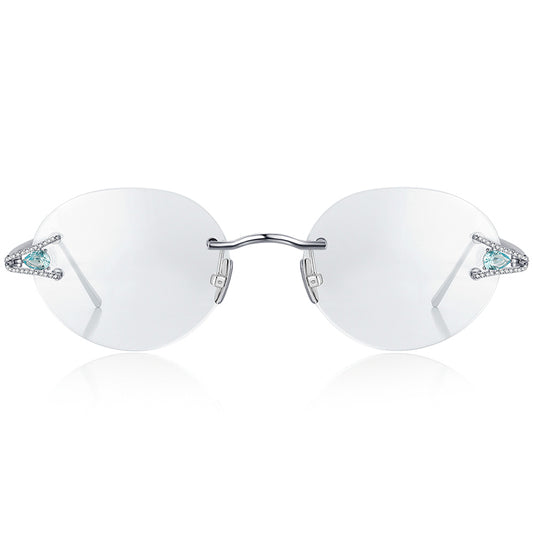 Sterling Silver Diamond Rimless Round Optical Glasses Frame - MCROONS - front view