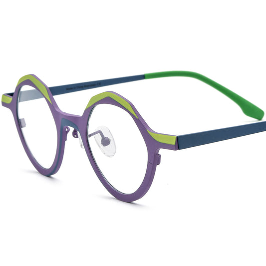 Colourful Titanium Octagon Optical Glasses Frame Vintage - MCROONS - Matte Purple Frame