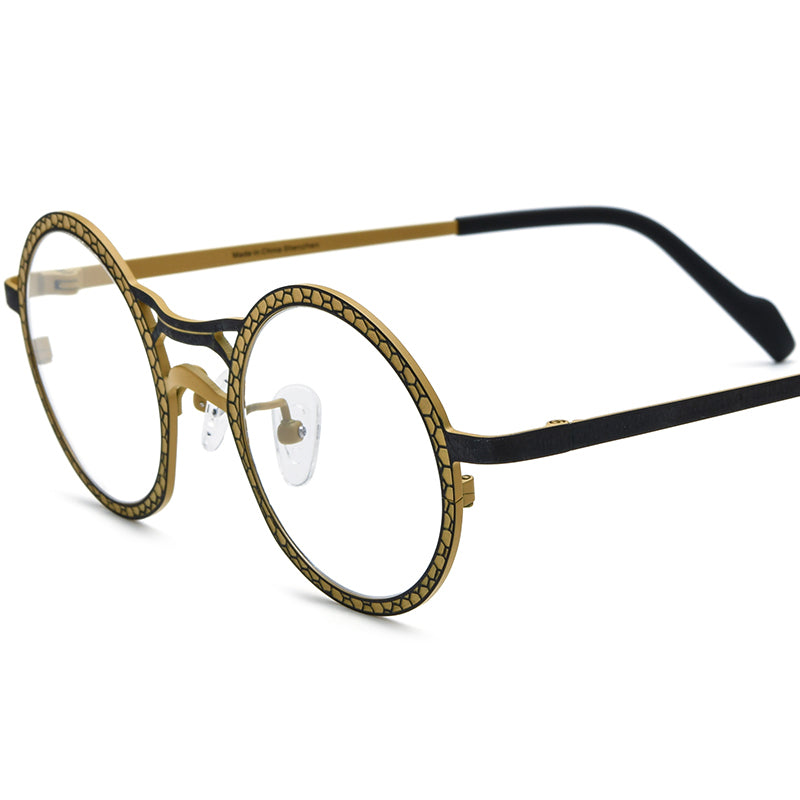 Matte Titanium Round Optical Glasses Frame Fashion - Matte Yellow Black - MCROONS