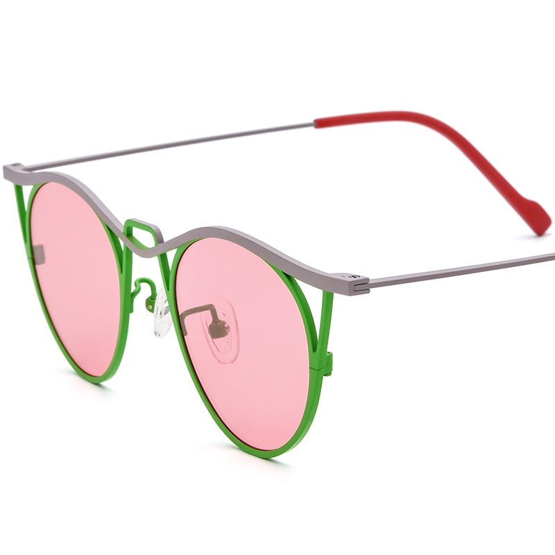 Vintage Titanium Cat Eye Polarized Sunglasses - Grey Green Pink Lens - MCROONS