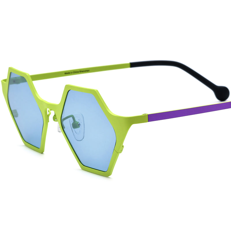 Colourful Titanium Polygon Polarised Sunglasses Vintage - Green - MCROONS
