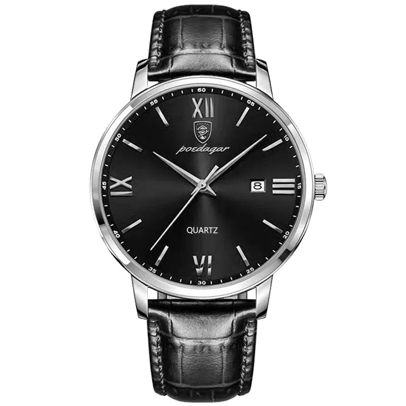 Poedagar 826 Men's Luxury Quartz Watch – Leather Strap, Waterproof, Date