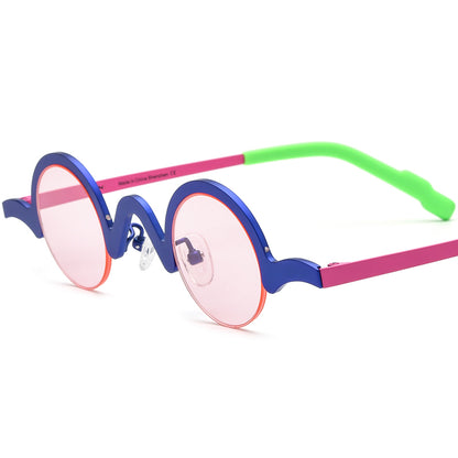 Titanium Semi-Rimless Round Polarised Sunglasses - Blue Frame Pink Lens - MCROONS
