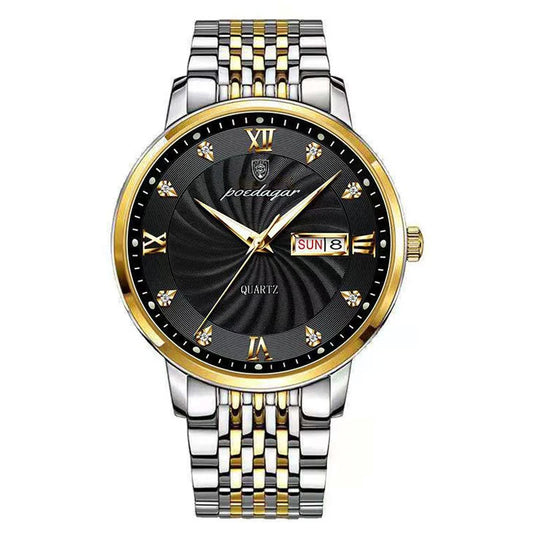Poedagar 827 Men's Luxury Quartz Watch – Stainless Steel Band, Waterproof, Date