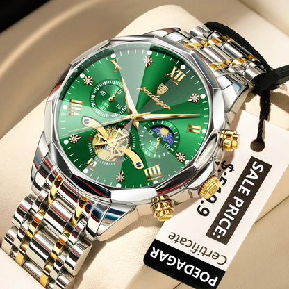 Poedagar 938 Men's Luxury Chronograph Quartz Watch – Stainless Steel Band, Waterproof, Luminous