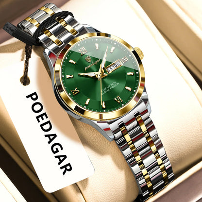 Poedagar 503 Women's Luxury Quartz Watch – Stainless Steel Band, Waterproof, Luminous, Date