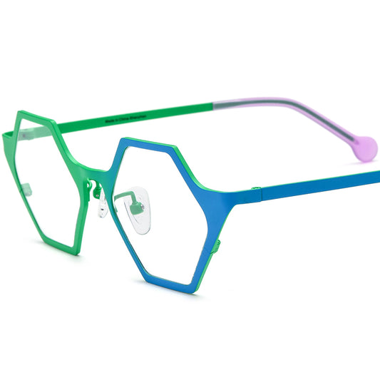 Colourful Titanium Hexagon Optical Glasses Frame Retro - Green Blue - MCROONS