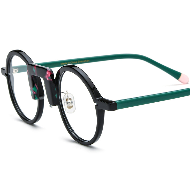 Acetate Round Optical Glasses Frame Retro - Black Green - MCROONS