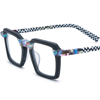 Fashion Multicolour Square Matte Acetate Optical Glasses Frame - Black White Gum - MCROONS