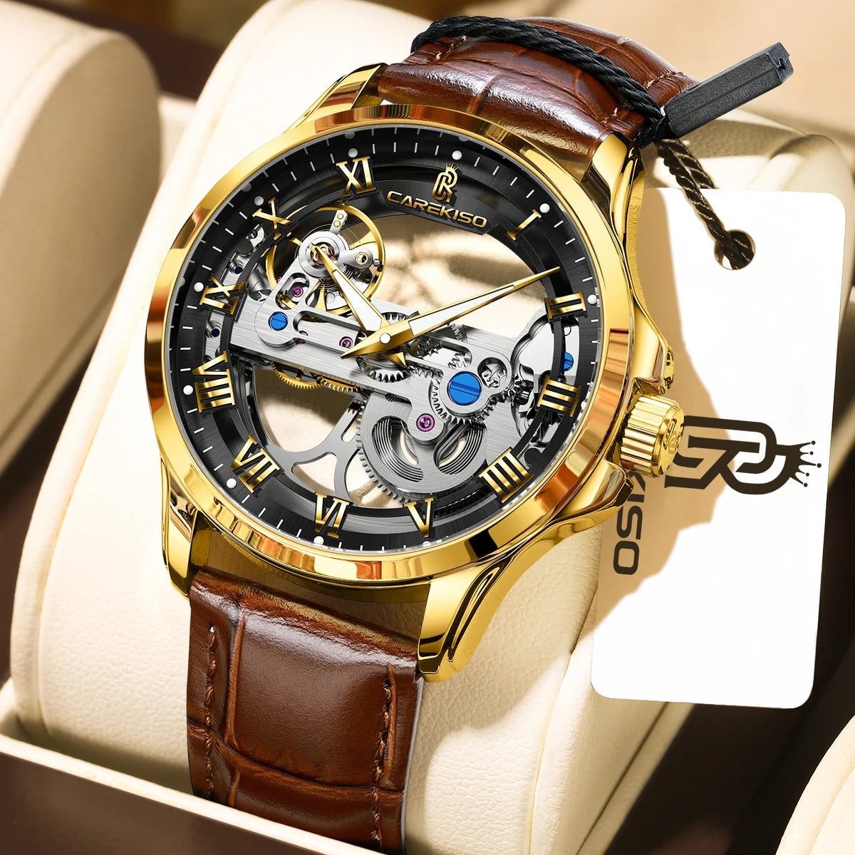 Poedagar C124 Men's Luxury Automatic Mechanical Watch – Genuine Leather Strap, Waterproof, Luminous