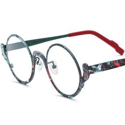 Vintage Titanium Round Optical Glasses Frame - Green - MCROONS