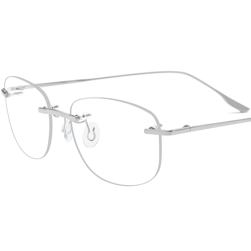Rimless Titanium Alloy Square Optical Glasses - Silver - MCROONS