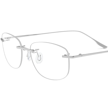 Rimless Titanium Alloy Square Optical Glasses - Silver - MCROONS