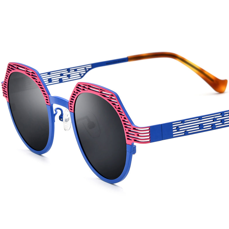 Colourful Titanium Cat Eye Polarised Sunglasses Vintage - Pink Blue - MCROONS