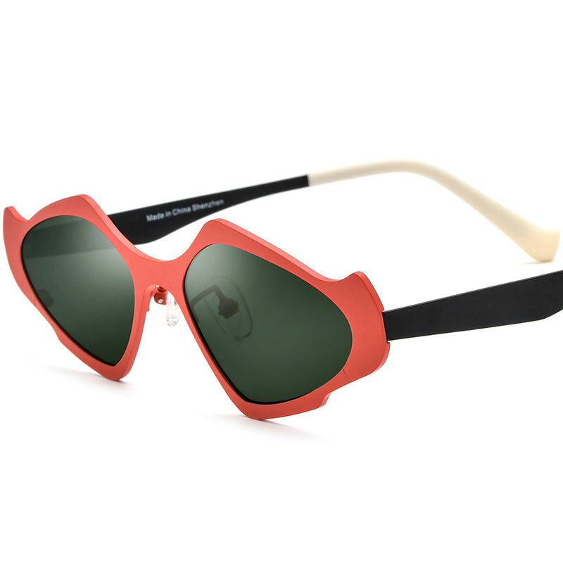 Colourful Titanium Cat Eye Polarised Sunglasses Lightweight - Red Black - MCROONS