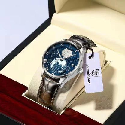 Poedagar 803 Men's Luxury Quartz Watch – Leather Strap, Waterproof, Luminous, Date