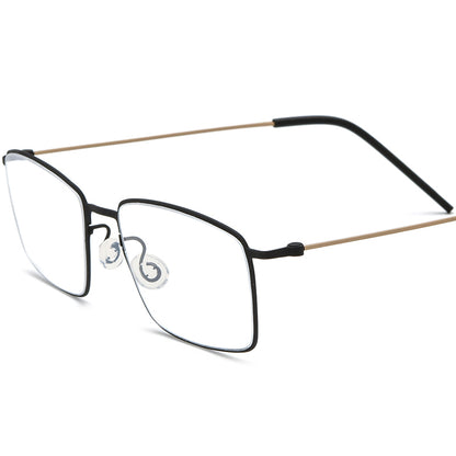 Titanium Square Optical Glasses Frame Screwless Ultralight - Black Gold - MCROONS