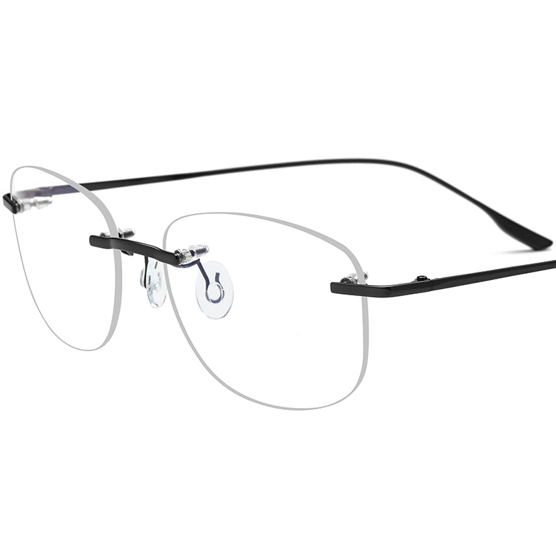 Rimless Titanium Alloy Square Optical Glasses - Black - MCROONS