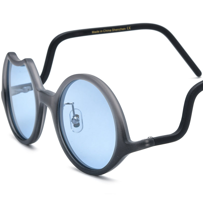 Retro Irregular Round Matte Acetate Polarized Sunglasses UV400 - Matte Gradient Gray Blue Lens - MCROONS