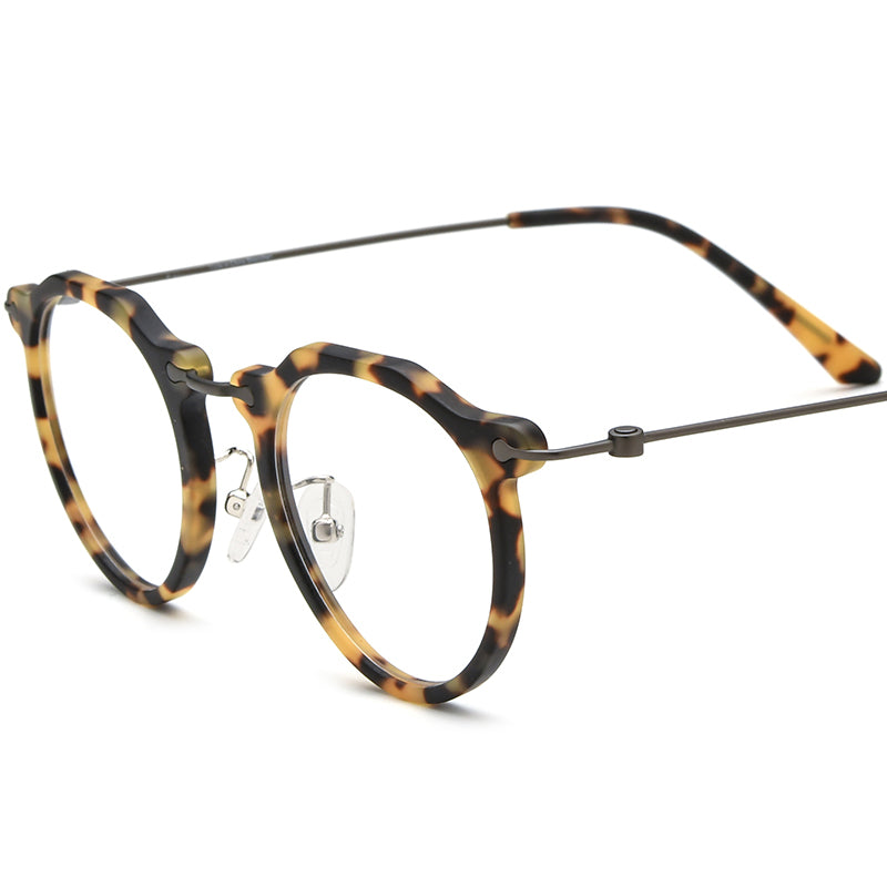 Acetate Titanium Round Optical Glasses Frame Vintage - MCROONS - Leopard