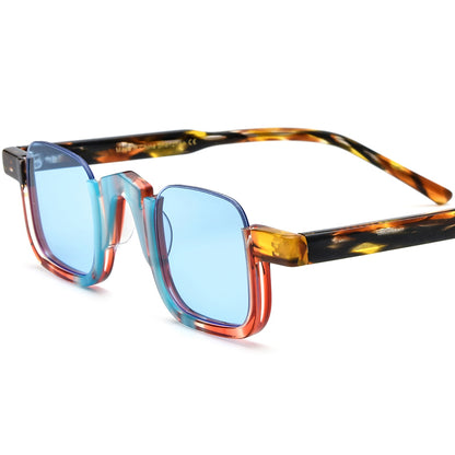 Multicolour Acetate Square Sunglasses - Blue Coffee Blue Lens - MCROONS