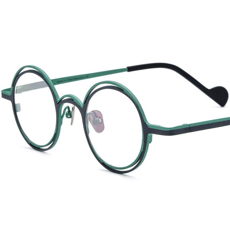 Titanium Round Optical Glasses Frame Vintage Retro Colour - Black Green - MCROONS