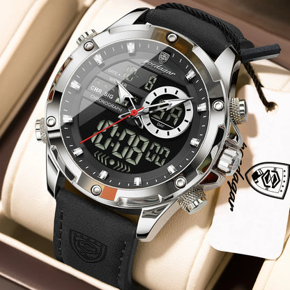 Poedagar E129 Men's Luxury Chronograph Quartz Watch – Leather Strap, Waterproof, Luminous, Date